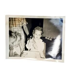 Vtg Baby First Birthday Monochrome Photography Found Snapshot Landscape B&W